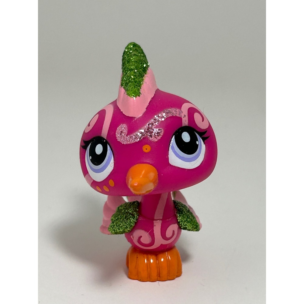 Littlest Pet Shop Authentic # 2340‎ Glitter Pink Green Woodpecker  Purple Eyes
